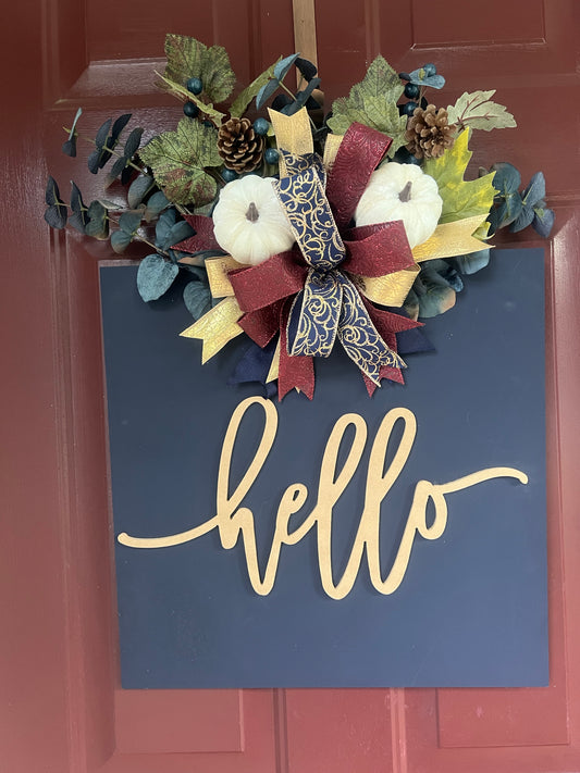 Navy Blue Square Wreath with matching Grapevine Wreath